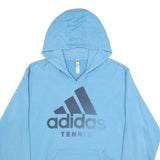 ADIDAS Mens Blue Hoodie L Cotton Blend Pullover Tennis Logo Casual