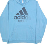ADIDAS Mens Blue Hoodie L Cotton Blend Pullover Tennis Logo Casual