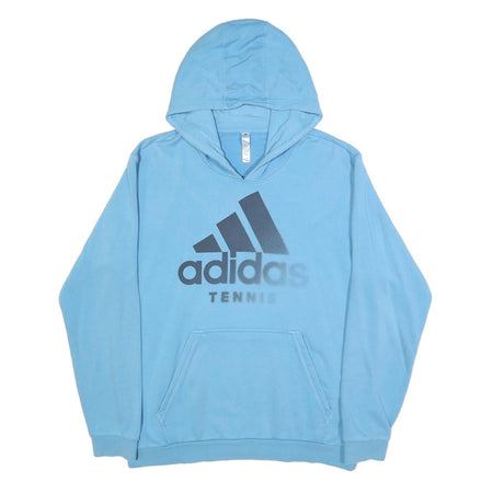 ADIDAS Mens Blue Hoodie L Cotton Blend Pullover Tennis Logo Casual
