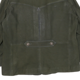 Womens Black Leather Button Outdoor Jacket L Plain Relaxed Fit Long Sleeve