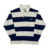 Puma Striped Rugby Shirt - Small Blue Cotton