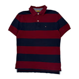 Tommy Hilfiger Striped Polo Shirt - Medium Burgundy Cotton