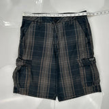Wrangler Checked Cargo Shorts - 32W 10L Black Cotton