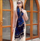 Anyyou 100% Merino Wool Ocean Blue Neck Wrap Silk Satin Large Winter Scarf Pashmina Shawl Bandana Perfect For Women Ladies Fashion Style