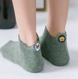 Anyfootwear 5 Pairs One Size 4-5 Green Fashion Funny Unisex Cotton Short Socks 3D Stereoscopic Heel Embroidery Cute Candy Color Casual Socks