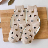 Anyfootwear 5 Pairs Size 5-9 Thick Warm Cotton Cartoon Cat Ankle Socks for Women Ladies Girls Casual Christmas Gift Beige