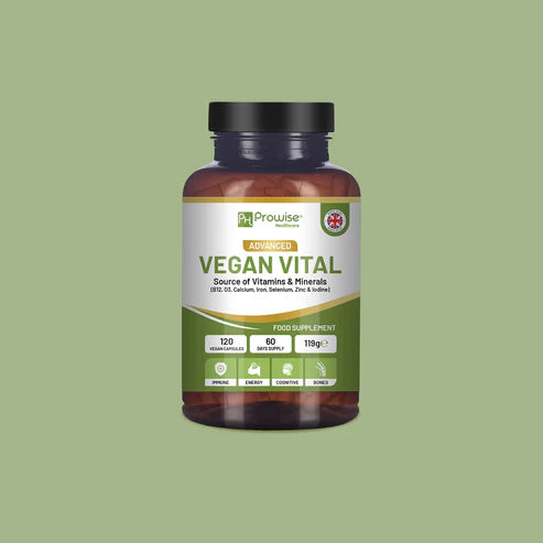 Vegan Vital Multivitamins and Minerals | 120 Vegan Multivitamin Capsule | Calcium, Vitamin B12, Vitamin B2, Vitamin D3, Selenium, Iodine, Zinc & Iron | by Prowise Healthcare