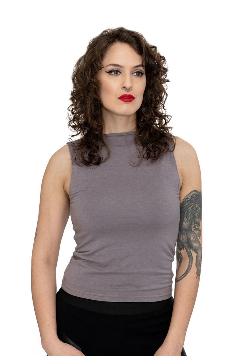 grey goth gothy gothic edgy dark alt fashion tencel sustainable organic cotton ethical clothing womenswear tank sleeveless soft comfortable loungewear