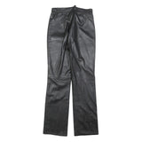 Womens Black Regular Leather Trousers W26 L32 Zip Closure Straight Leg