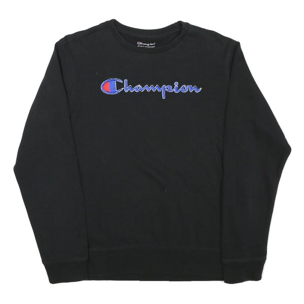 CHAMPION Boys Black XL Crew Neck Cotton Blend Sweatshirt Embroidered Logo