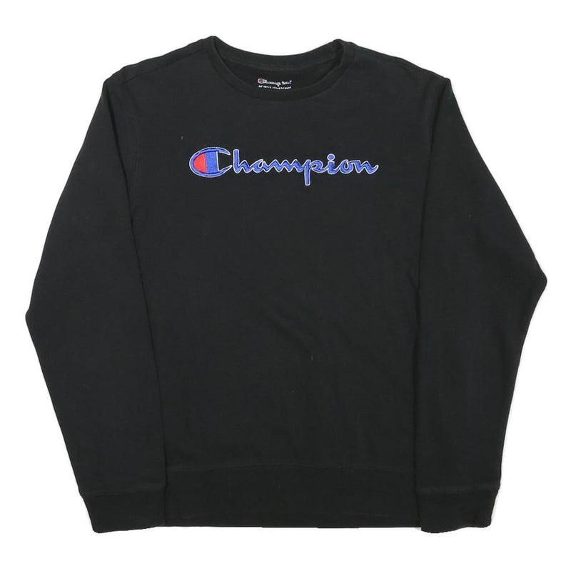 CHAMPION Boys Black XL Crew Neck Cotton Blend Sweatshirt Embroidered Logo