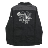 IDPDT Mens Black Cotton Button Jacket L Plain Military Style Pockets Elbow Patch