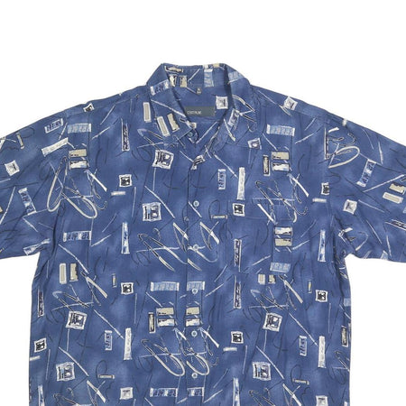 CENTRE LINE Mens Blue Abstract Print Shirt XL Casual Cotton Blend Short Sleeve