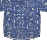 CENTRE LINE Mens Blue Abstract Print Shirt XL Casual Cotton Blend Short Sleeve