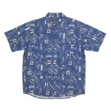 CENTRE LINE Mens Blue Abstract Print Shirt XL Casual Cotton Blend Short Sleeve