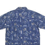 CENTRE LINE Mens Blue Abstract Print Shirt XL Casual Cotton Blend Short Sleeve