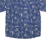 CENTRE LINE Mens Blue Abstract Print Shirt XL Casual Cotton Blend Short Sleeve