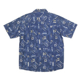 CENTRE LINE Mens Blue Abstract Print Shirt XL Casual Cotton Blend Short Sleeve