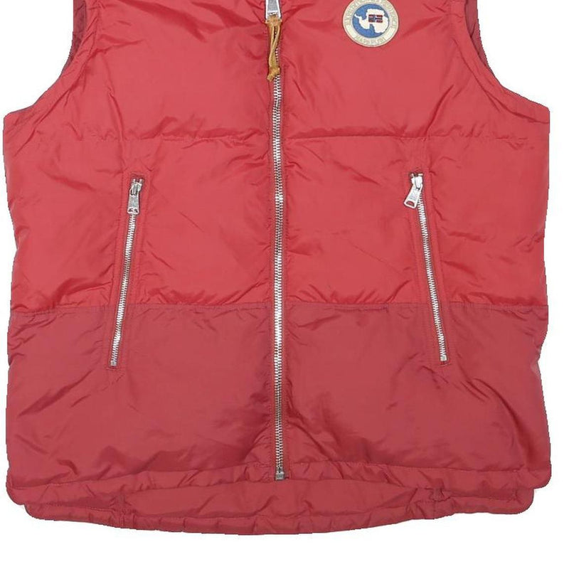 NAPAPIJRI Mens Red Polyester Blend Quilted Jacket L Zip Sleeveless Outdoor