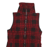 CHAPS Womens Red & Black Check Fleece Jacket S Polyester Zip Sleeveless