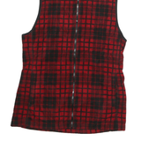 CHAPS Womens Red & Black Check Fleece Jacket S Polyester Zip Sleeveless