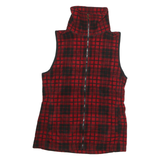 CHAPS Womens Red & Black Check Fleece Jacket S Polyester Zip Sleeveless