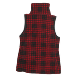 CHAPS Womens Red & Black Check Fleece Jacket S Polyester Zip Sleeveless