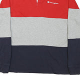 CHAMPION Mens Red & Grey & Navy Long Sleeve Colourblock M Cotton Polo Shirt