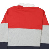 CHAMPION Mens Red & Grey & Navy Long Sleeve Colourblock M Cotton Polo Shirt