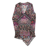 PROMOD Womens Purple Printed Long Sleeve V-Neck Top XS Asymmetric Hem Stylish