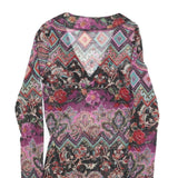 PROMOD Womens Purple Printed Long Sleeve V-Neck Top XS Asymmetric Hem Stylish