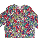 Womens Purple & Red Printed Button Shirt Short Sleeve L Polyester Blend Casual