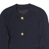 Womens Navy Blue Button Jacket M Polyester Plain Elegant Classic Style