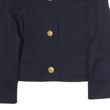 Womens Navy Blue Button Jacket M Polyester Plain Elegant Classic Style