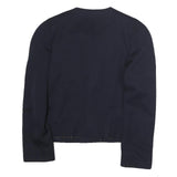 Womens Navy Blue Button Jacket M Polyester Plain Elegant Classic Style
