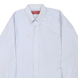 FUSHANG Mens White Light Blue Striped Button-Down Shirt L Formal Smart Casual