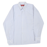 FUSHANG Mens White Light Blue Striped Button-Down Shirt L Formal Smart Casual