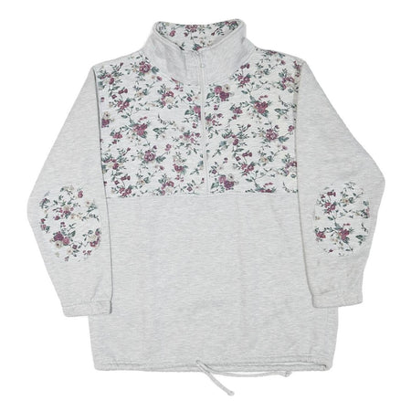 Womens Grey Floral Print Half Zip Sweatshirt M Cotton Blend Casual Style