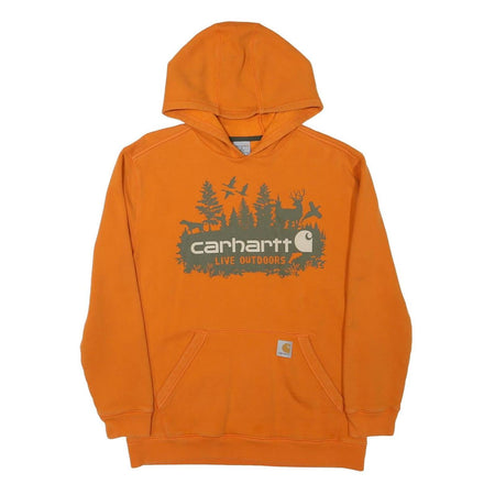 CARHARTT Boys Orange Live Outdoors Pullover Hoodie XL Cotton Blend