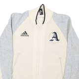 ADIDAS Womens Cream & Grey Colourblock Cotton Blend Coach Jacket M Jersey Zip