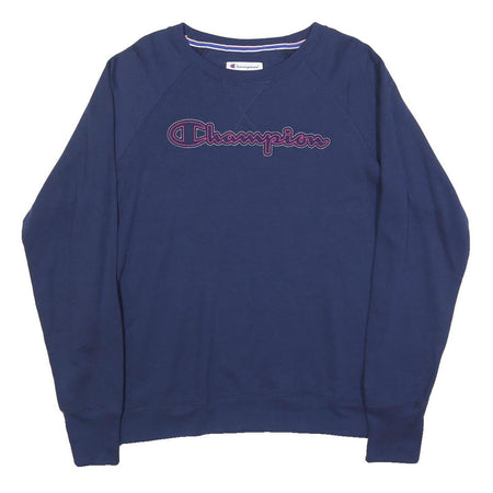CHAMPION Womens Blue Crew Neck L Embroidered Logo Sweatshirt Long Sleeve