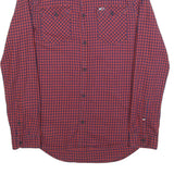 TOMMY HILFIGER Mens Red & Navy Checked Shirt M Cotton Blend Classic Fit Button