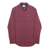 TOMMY HILFIGER Mens Red & Navy Checked Shirt M Cotton Blend Classic Fit Button