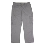 DICKIES Mens Polyester Blend Grey Regular Cargo Trousers W36 L30 Workwear Zip