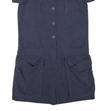 Womens Navy Blue Cotton Blend Button Front Playsuit S Pockets Casual
