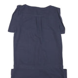 Womens Navy Blue Cotton Blend Button Front Playsuit S Pockets Casual