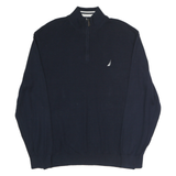 NAUTICA Mens Navy Plain Cotton Half Zip Jumper XL Classic Casual Knitwear