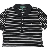 LAUREN RALPH LAUREN Mens Black & White Striped Short Sleeve Polo Shirt L Cotton