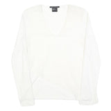 ARMANI EXCHANGE Womens White Sheer Mesh Panel V-Neck Long Sleeve Top S Polyester