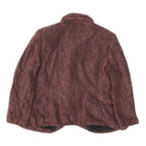 Womens Burgundy Floral Button Jacket M Polyester Blend Button Closure Elegant